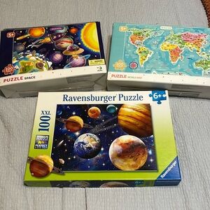 3 100 piece puzzle lot. Space and World Map